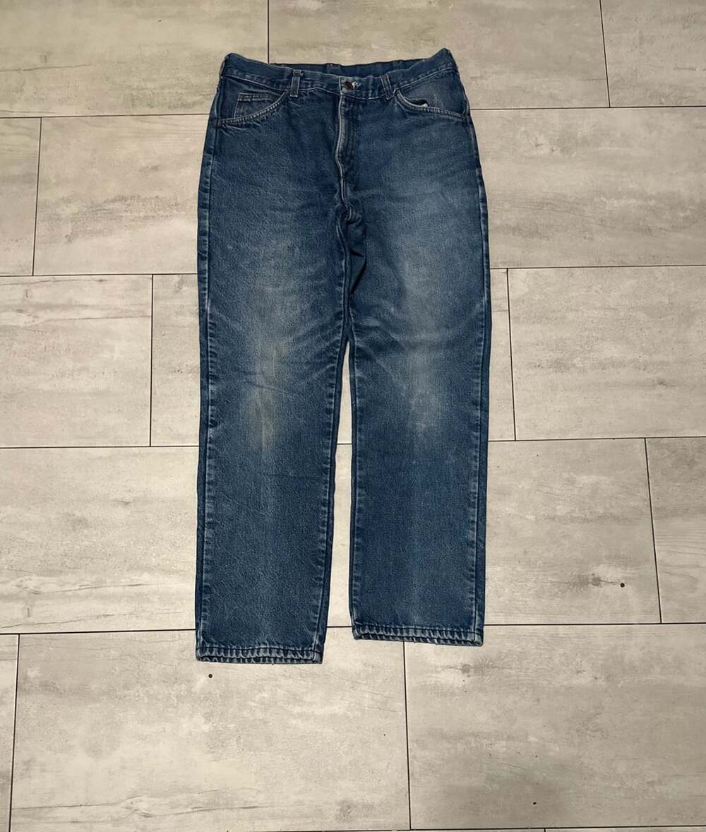 Dickies Flannel Lined Jeans Size 36x32 Blue Denim Red Plaid